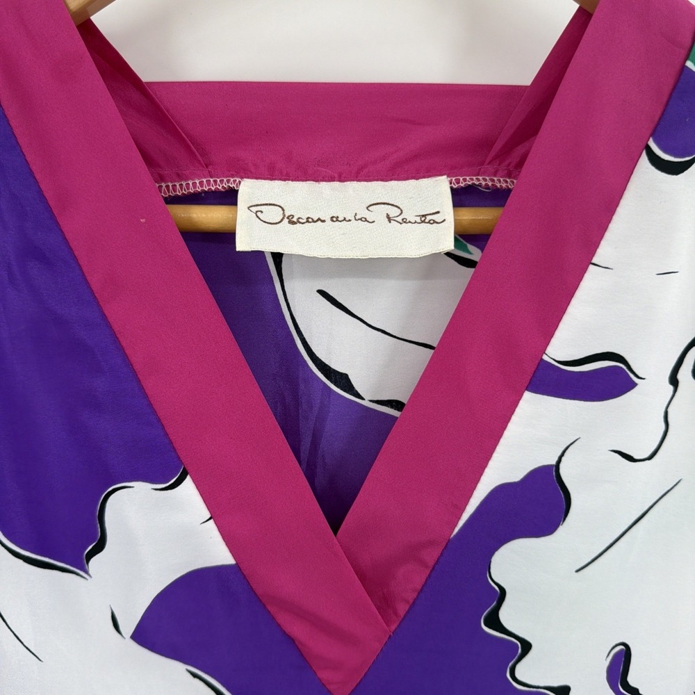 Oscar De La Renta Vtg Purple Floral 3/4 Sleeve Kaftan Mimi House Dress One‎ Size - Picture 2 of 6